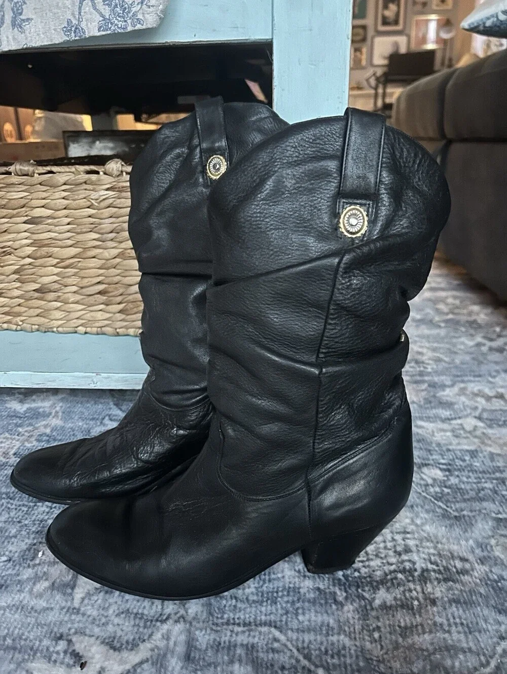 Dingo Women’s Vintage Black Leather Mid-Calf Slouchy Boots Sz 10